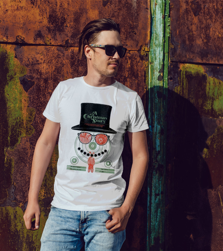 A Christmas Story Ralphie Parker Shooting Range With Top Hat And Glasses T-Shirt