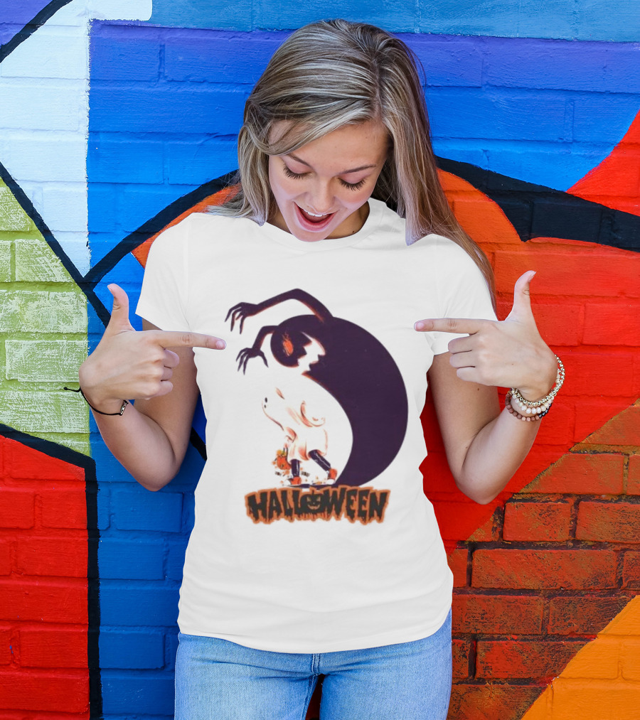 Happy Halloween Spooky Shadow Ghost With Pumpkin T-Shirt