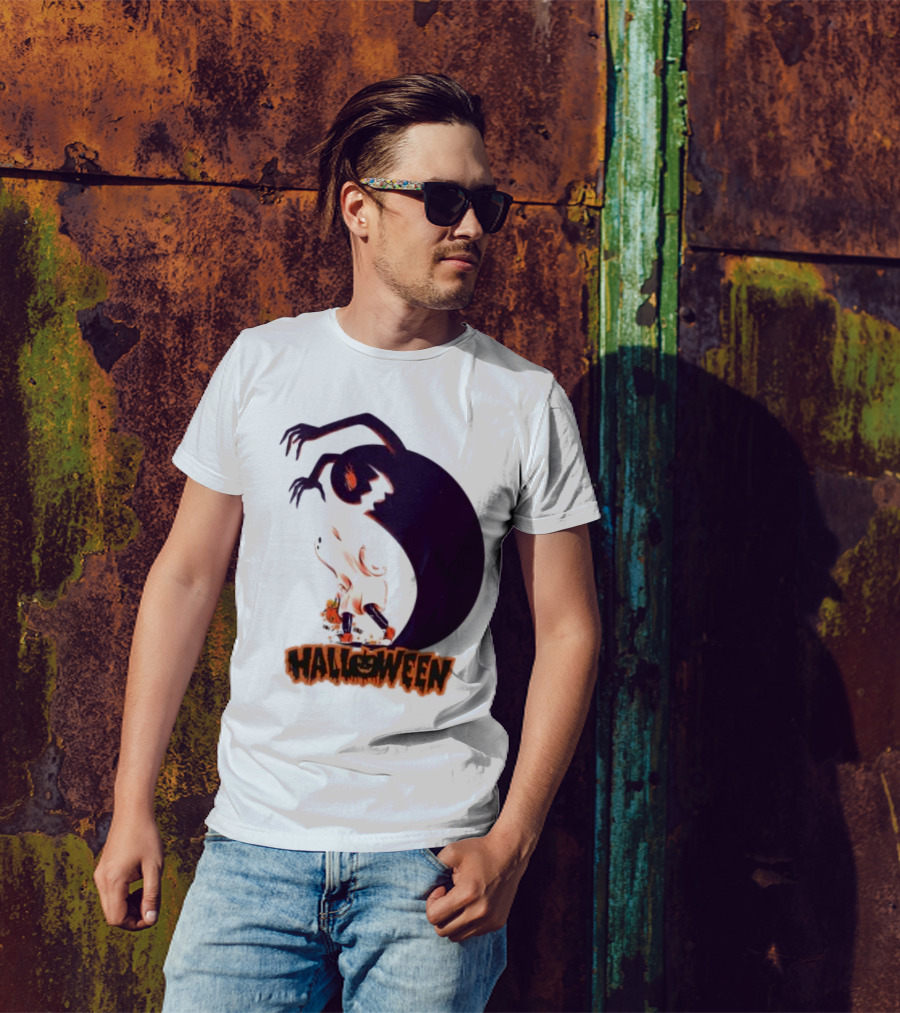 Happy Halloween Spooky Shadow Ghost With Pumpkin T-Shirt