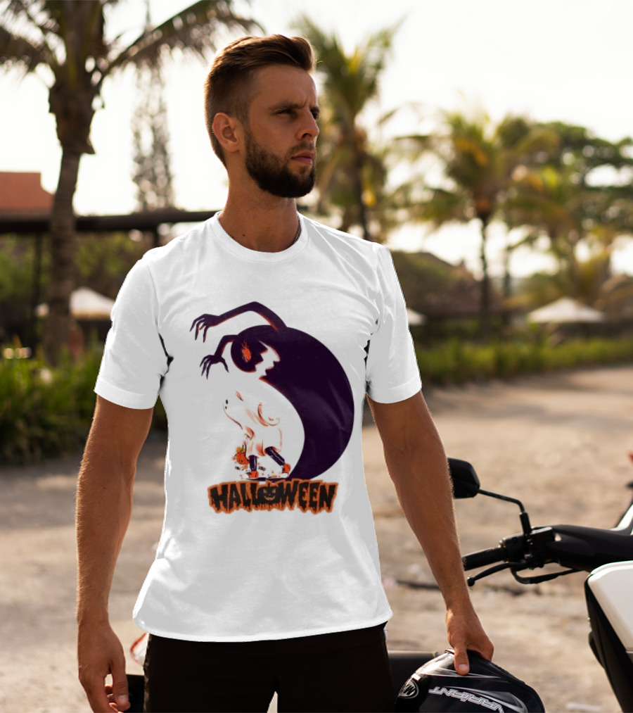 Happy Halloween Spooky Shadow Ghost With Pumpkin T-Shirt