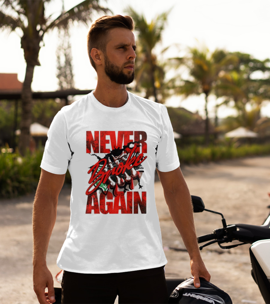 Never Broke Again Red Dripping With Money Seafoam Highlights T-Shirt