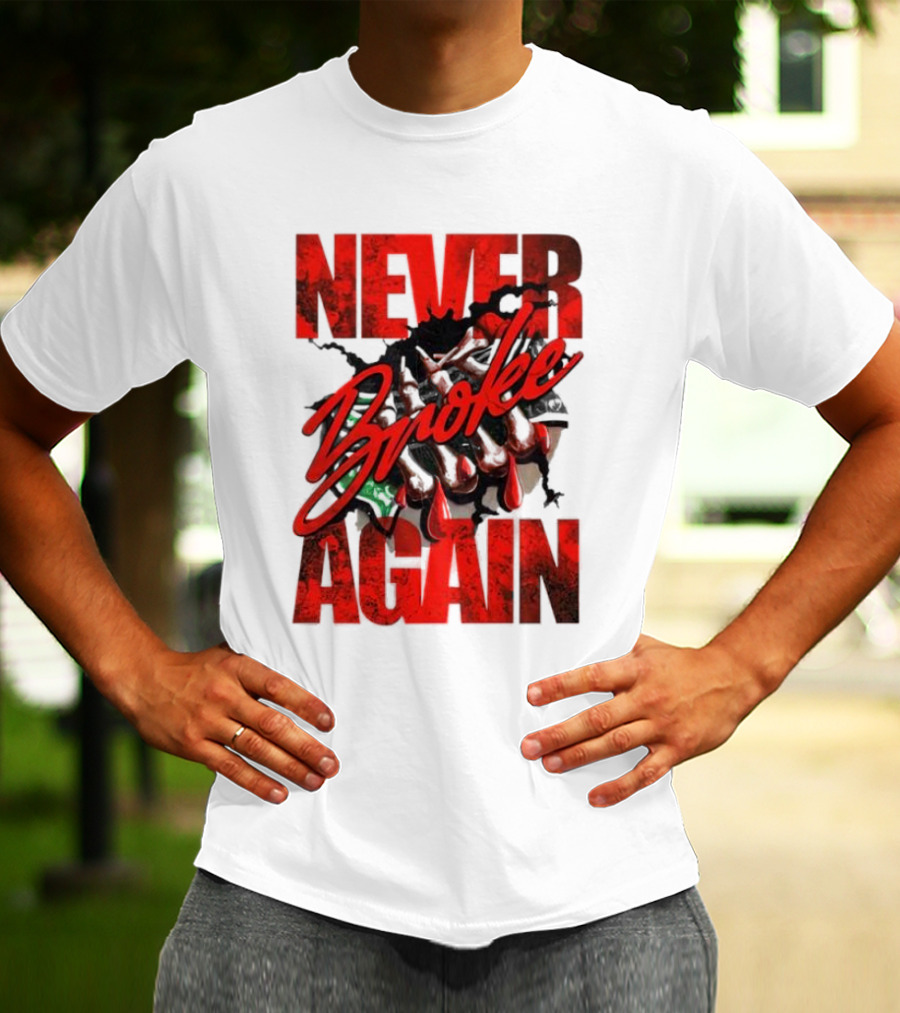 Never Broke Again Red Dripping With Money Seafoam Highlights T-Shirt