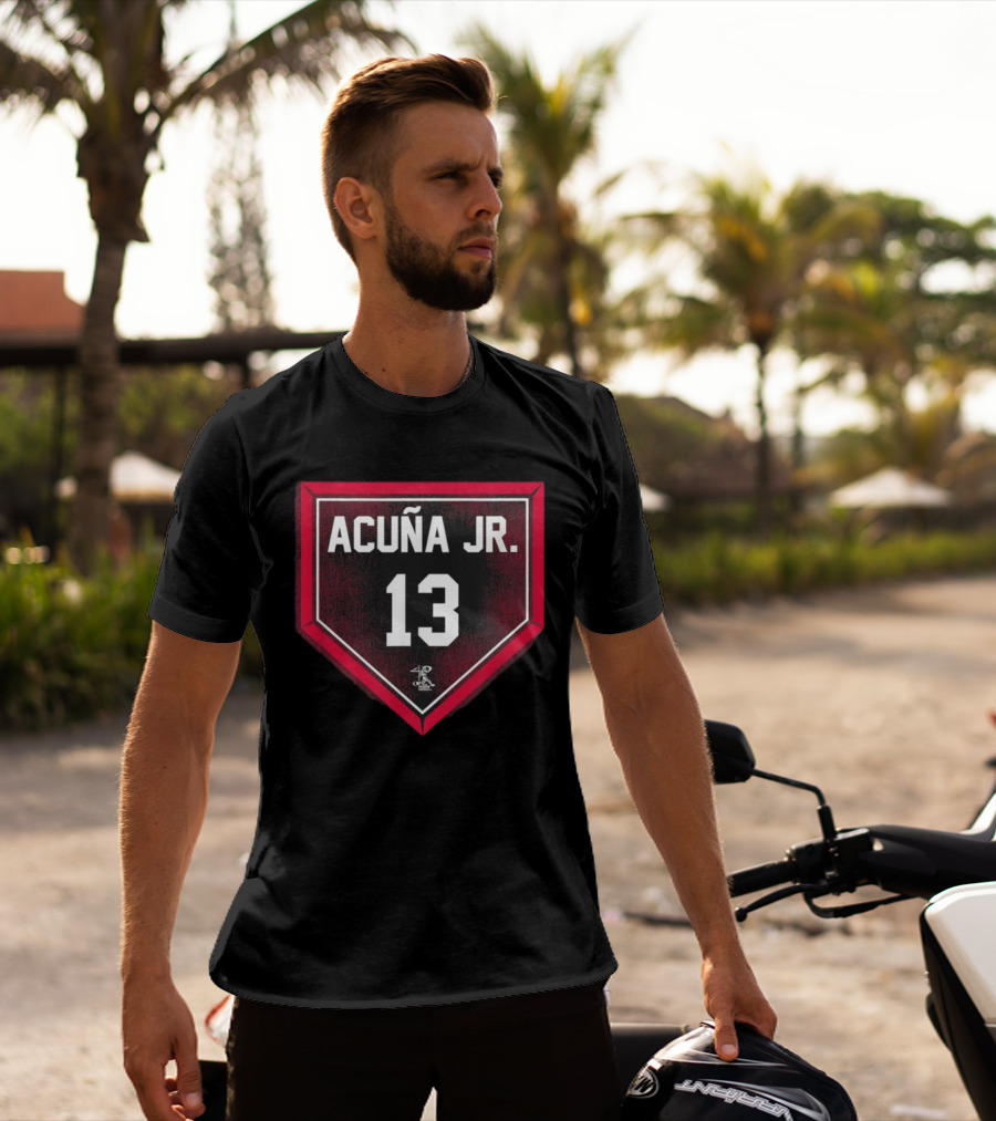 Acuña Jr. 13 Home Plate Gameday Celebrating Baseball Excellence T-Shirt