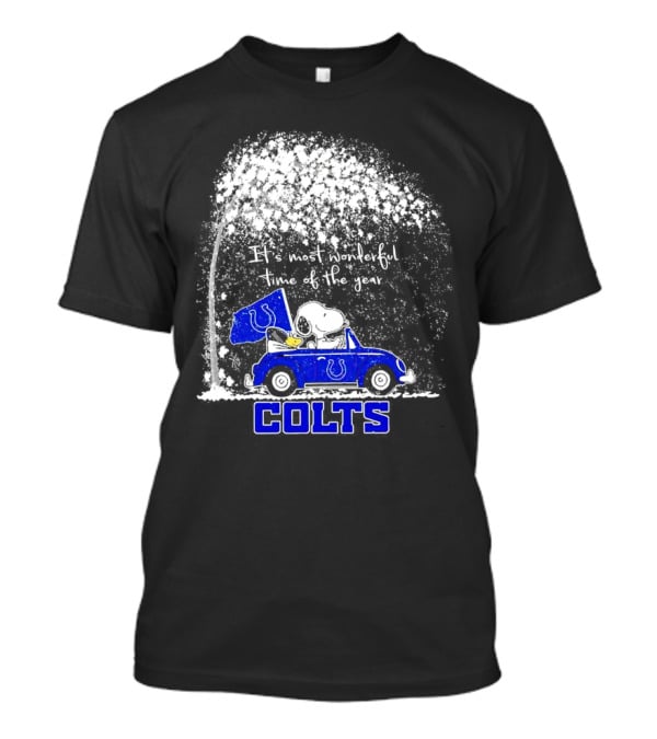 Snoopy And Woodstock Colts It's Most Wonderful Time Of The Year Winter Car Scene T-Shirt