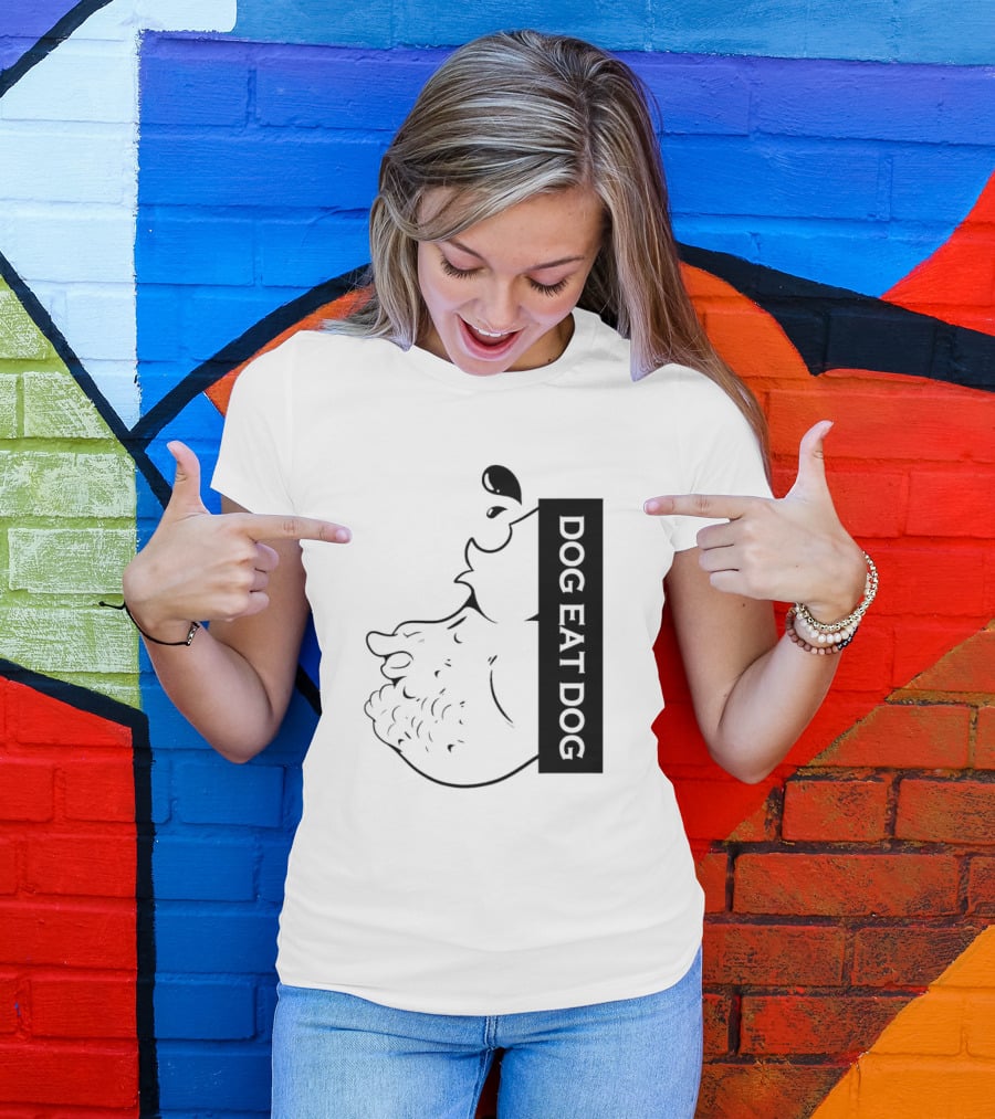 DOG EAT DOG Text With Canine Sketch T-Shirt