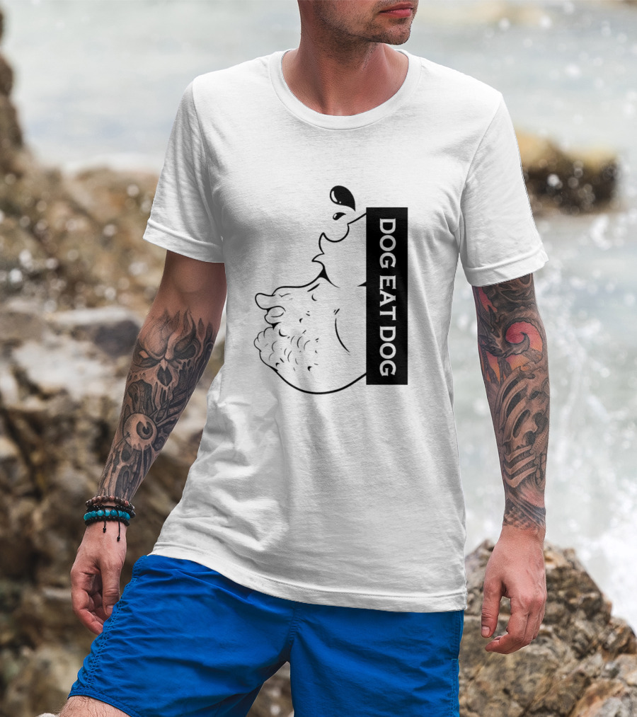 DOG EAT DOG Text With Canine Sketch T-Shirt