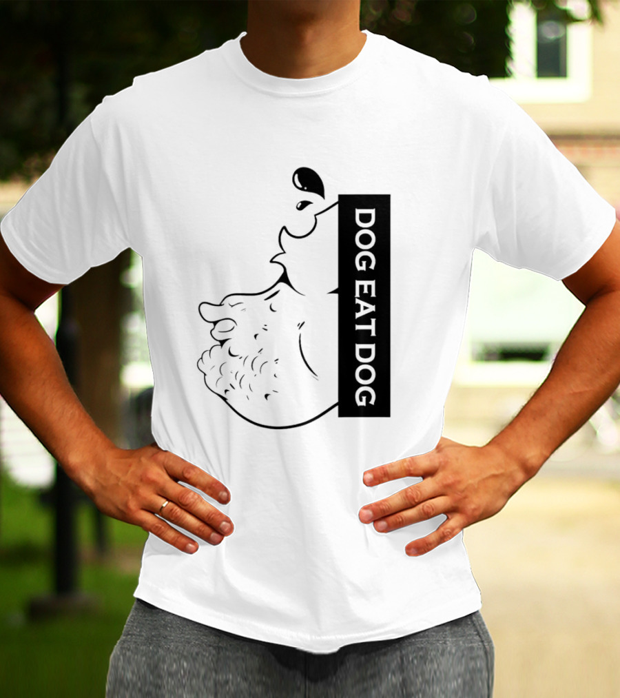 DOG EAT DOG Text With Canine Sketch T-Shirt