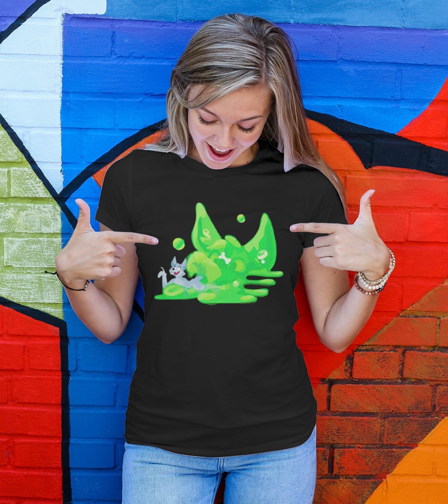 Gelatinous Dog Cartoon Slime With Playful Grey Pup And Green Ooze T-Shirt