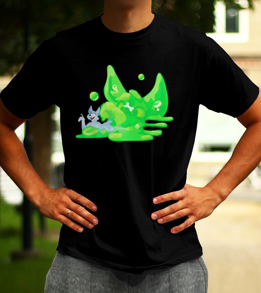 Gelatinous Dog Cartoon Slime With Playful Grey Pup And Green Ooze T-Shirt