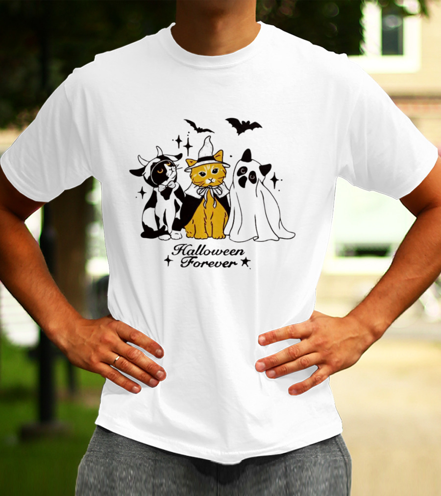 Halloween Forever Cats Witch Ghost Costumes Bats T-Shirt