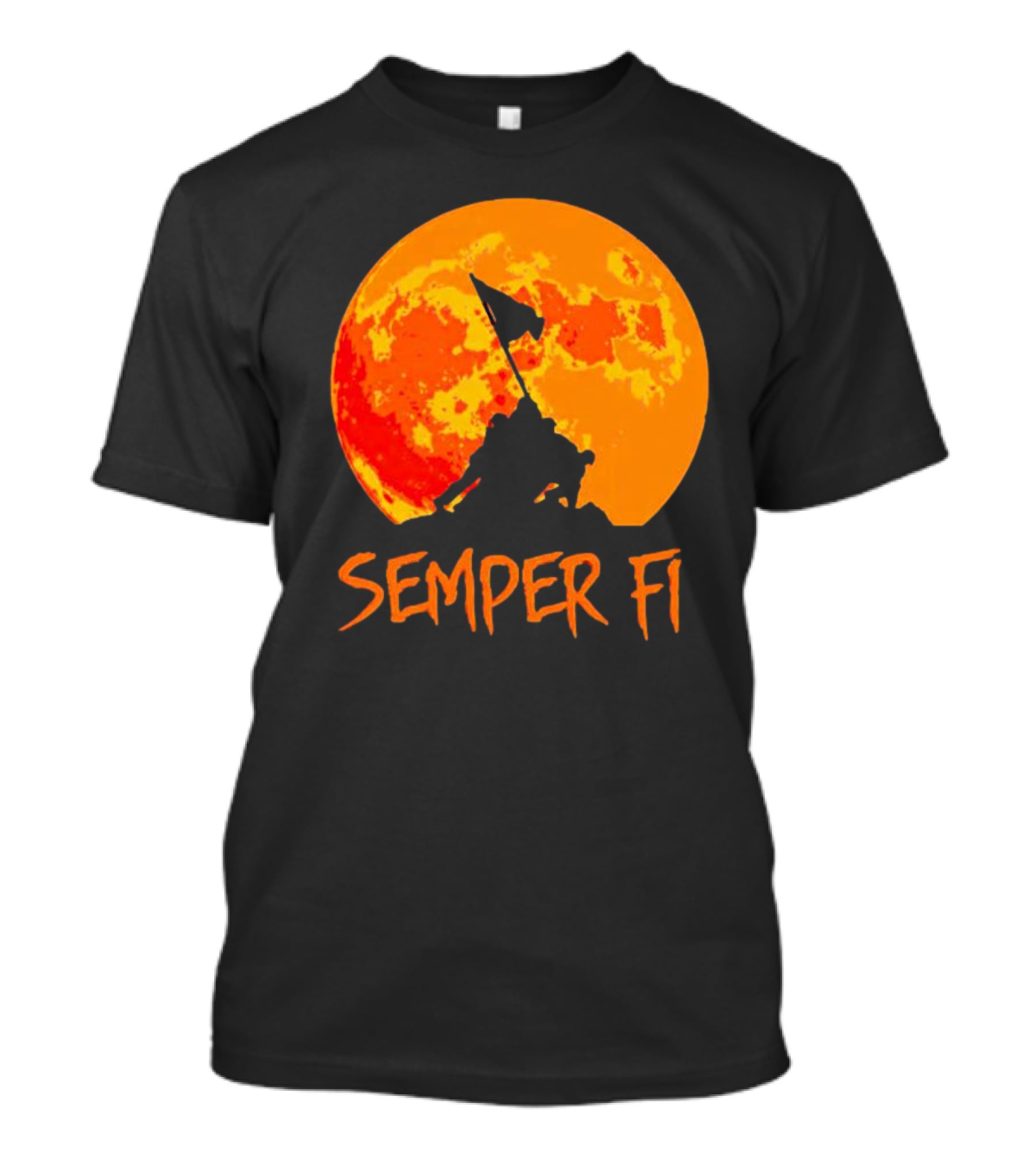Semper Fi Halloween Full Moon Flag Raising T-Shirt