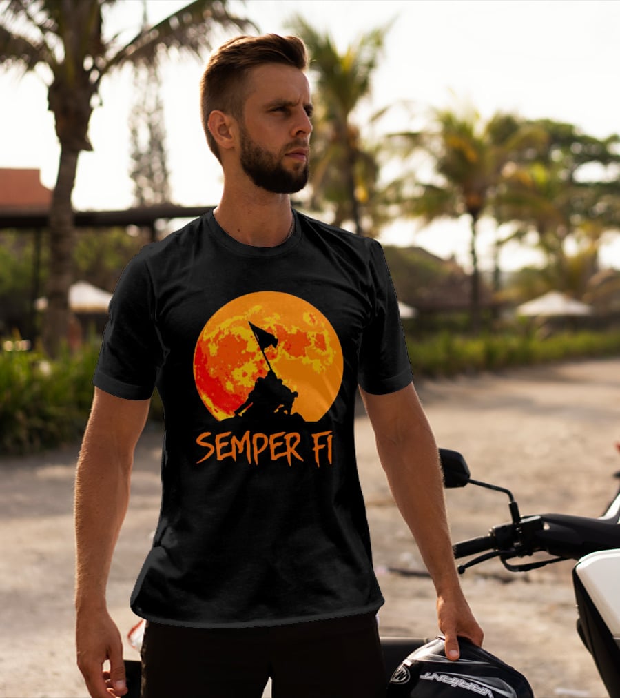 Semper Fi Halloween Full Moon Flag Raising T-Shirt