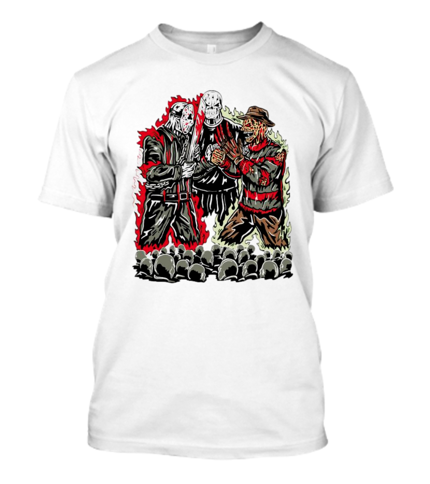 Horror Movies Violent Faceoff Battle Trio In Crowded Arena T-Shirt