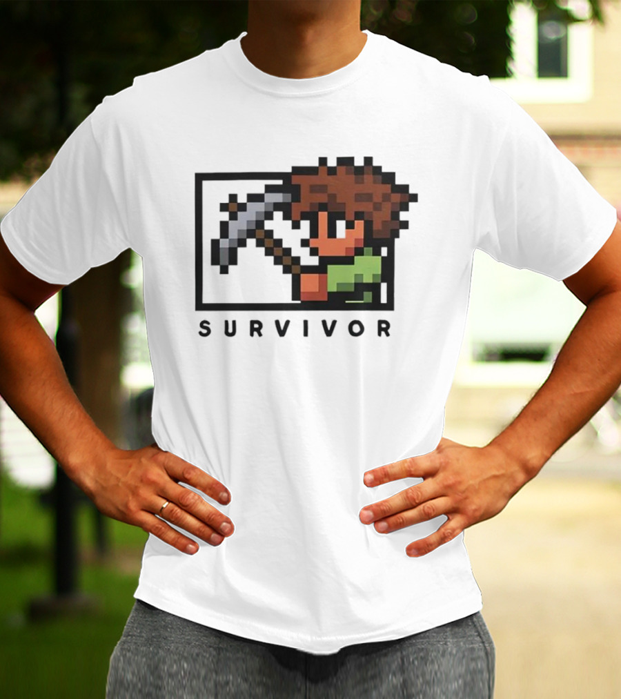 Terraria Survivor Pixel Art Character With Pickaxe T-Shirt
