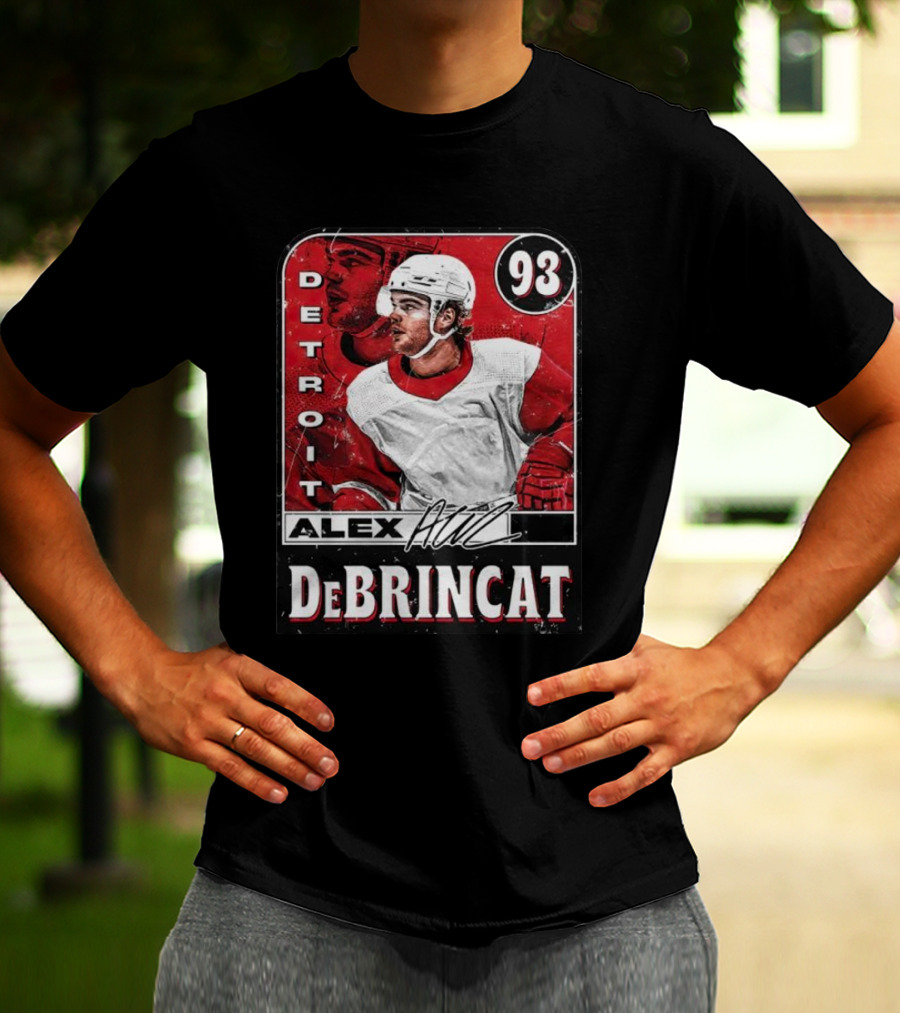 Detroit Alex DeBrincat 93 Card Red And White Hockey T-Shirt