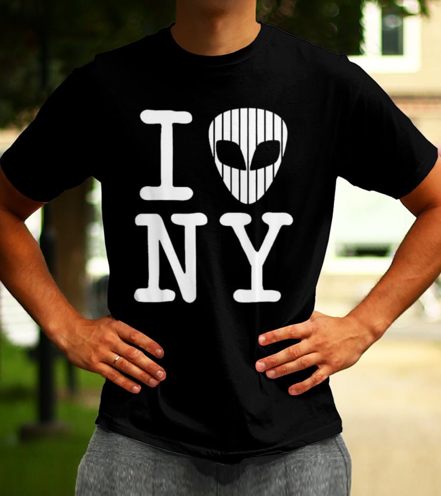 I Alien NY Alien Head Baseball Stripes T-Shirt