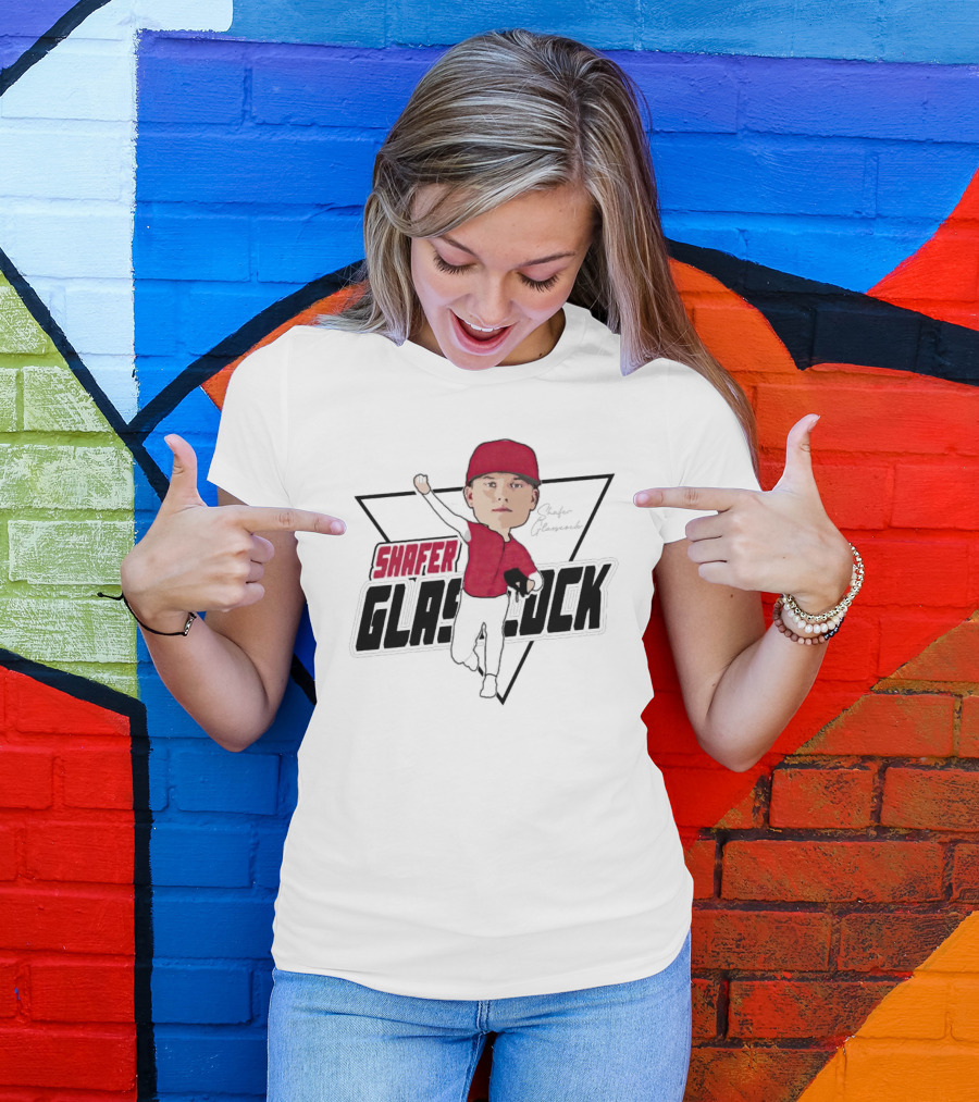 Shafer Glasscock Caricature Signature Red Cap Baseball Pose T-Shirt