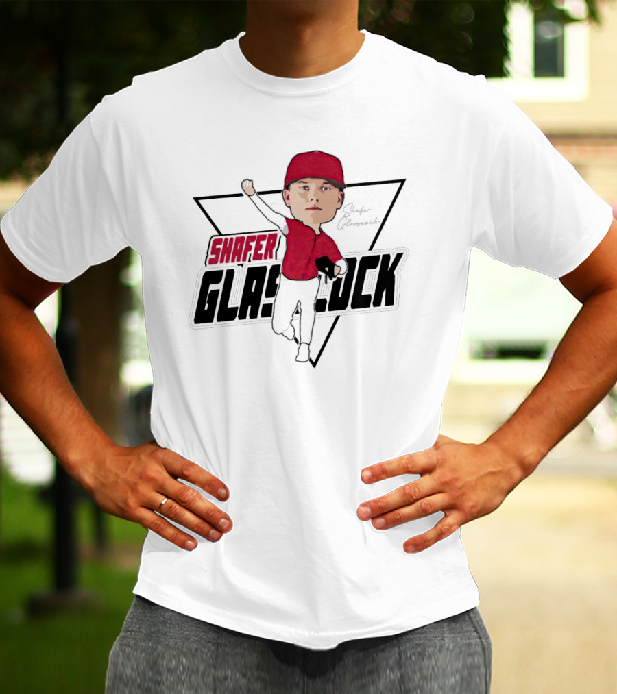 Shafer Glasscock Caricature Signature Red Cap Baseball Pose T-Shirt