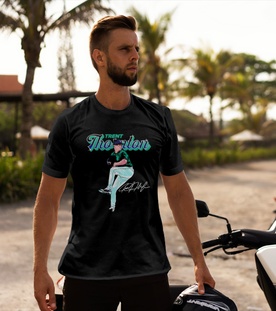 Trent Thornton Pitching Seattle Mariners Baseball Signature T-Shirt