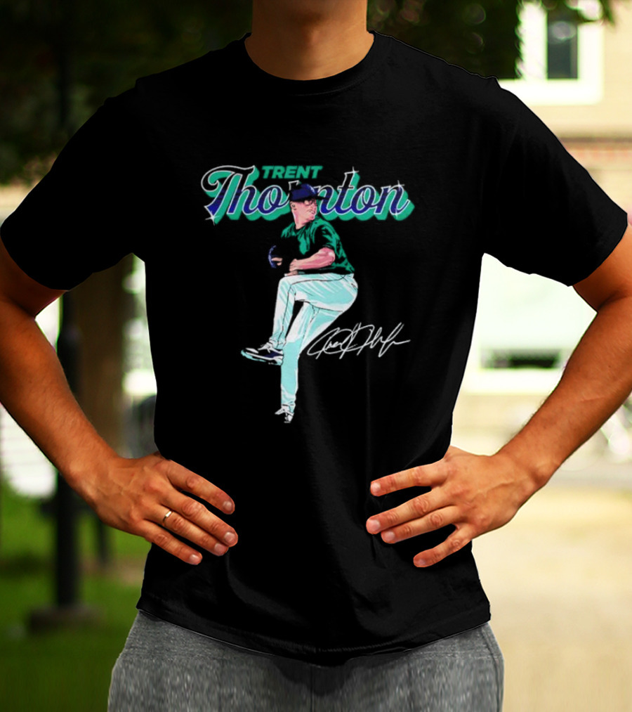 Trent Thornton Pitching Seattle Mariners Baseball Signature T-Shirt