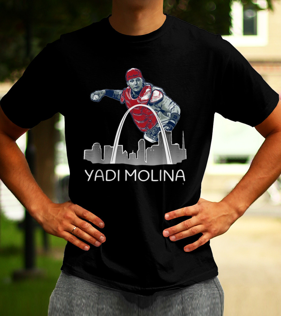 Yadi Molina St. Louis Skyline Arch Baseball T-Shirt