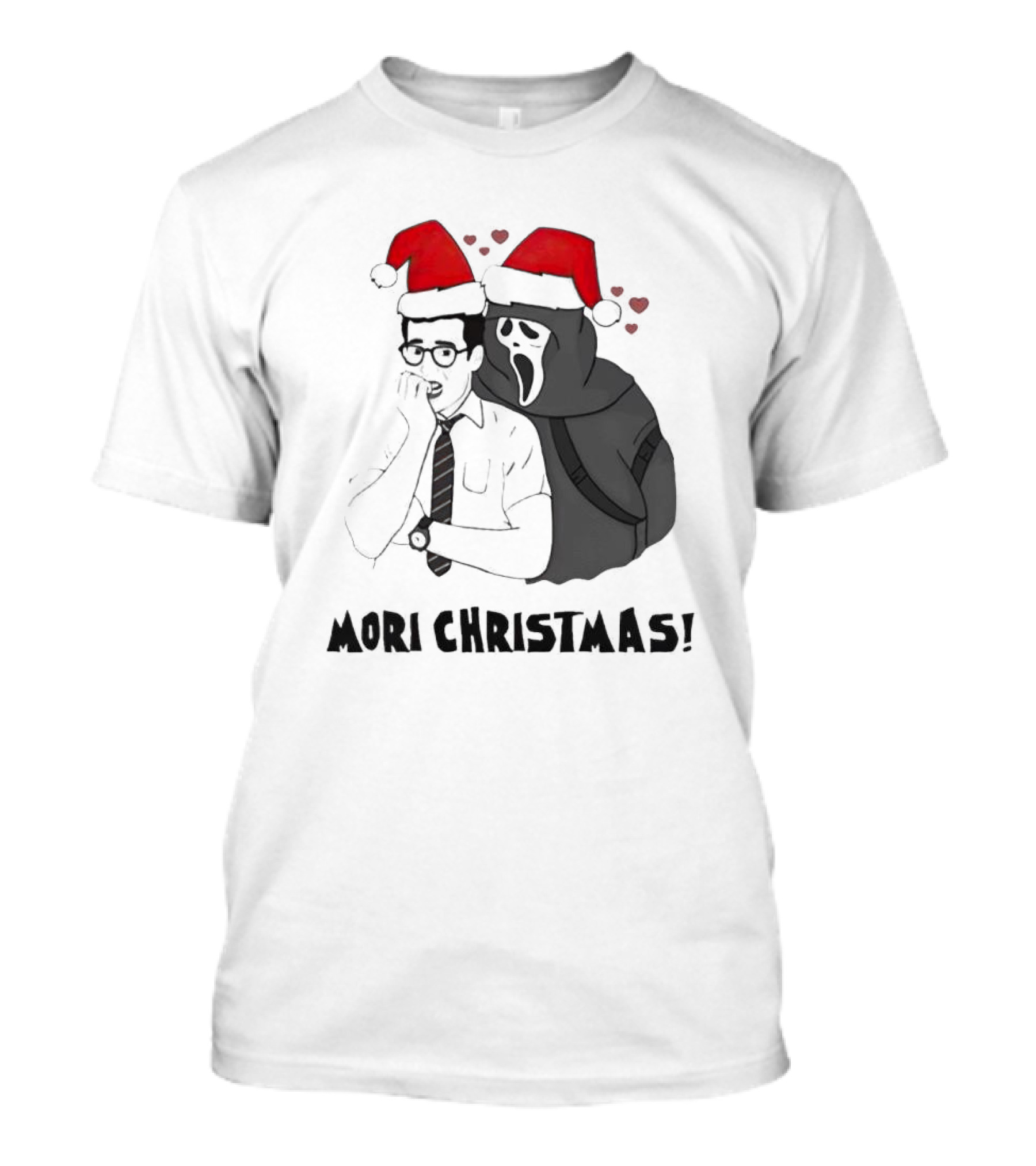 Ghostface Mori Christmas Santa Hats And Hearts T-Shirt