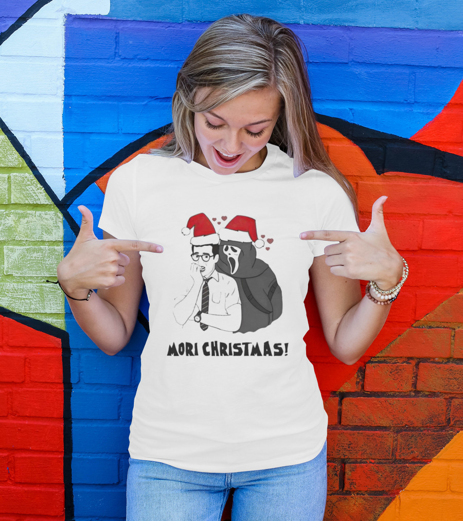 Ghostface Mori Christmas Santa Hats And Hearts T-Shirt