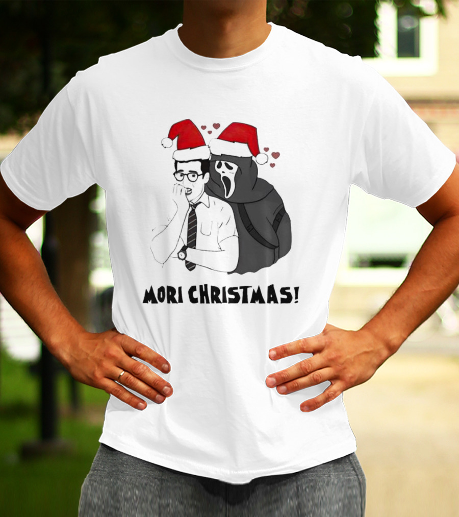 Ghostface Mori Christmas Santa Hats And Hearts T-Shirt