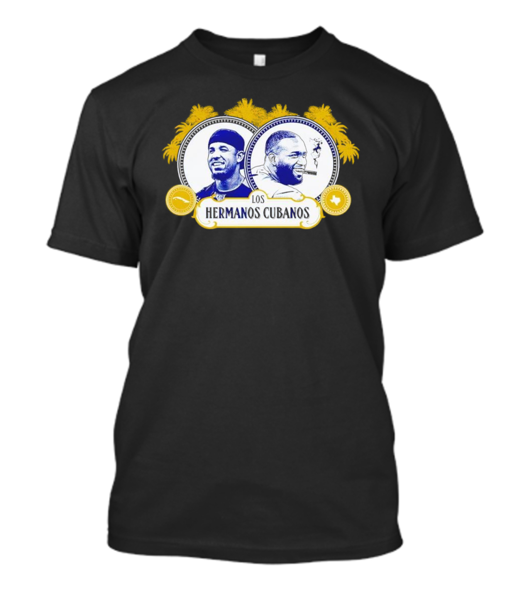 Los Hermanos Cubanos Cuban Baseball Brothers With Palm Trees And Texas T-Shirt