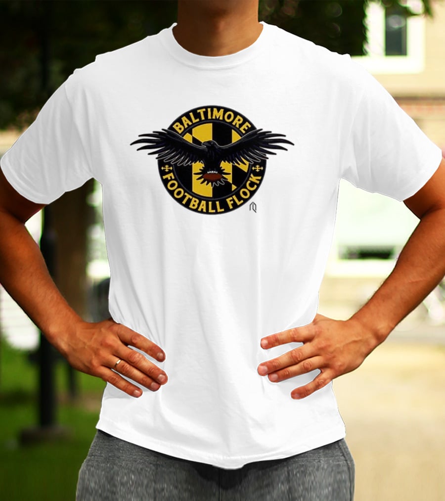 Baltimore Football Flock Raven Maryland Flag Crest T-Shirt