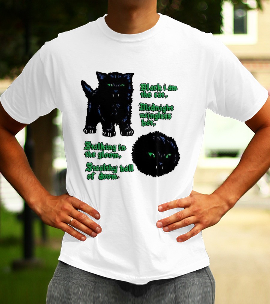 Black I Am The Cat Midnight Wingless Bat Stalking In The Gloom Stealthy Ball Of Doom T-Shirt