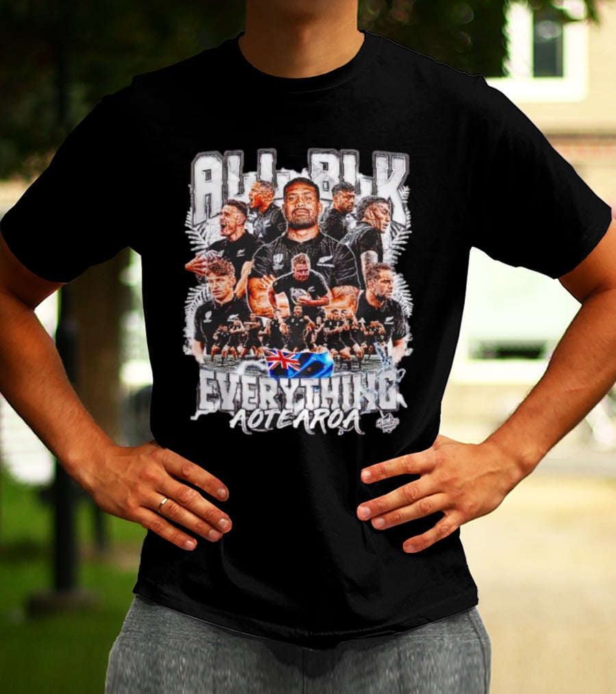 All Blk Everything AoteAroa Rugby Team Haka New Zealand Flag Ferns T-Shirt