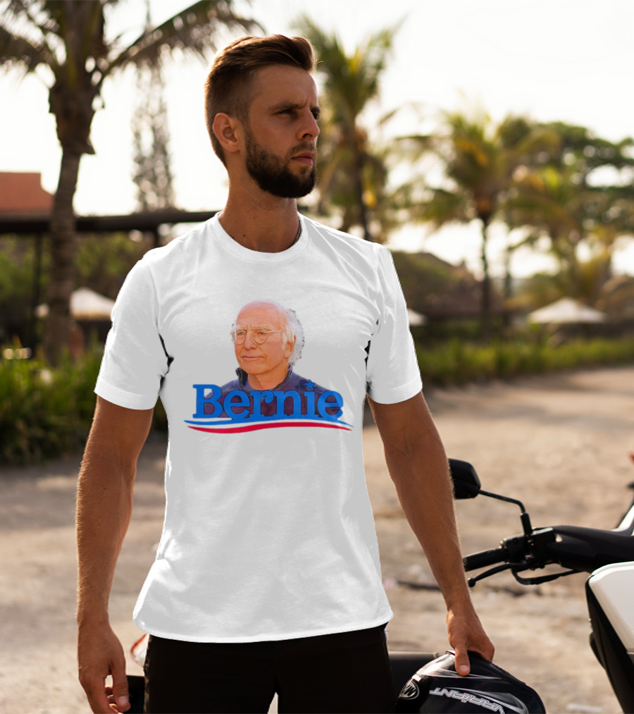 Bernie Larry David Parody With Blue Lettering And Red Stripe T-Shirt