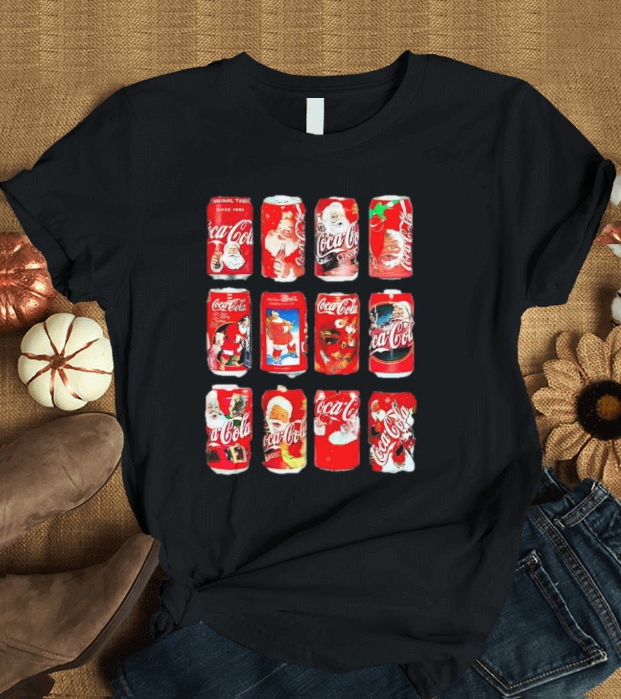 Coca Cola Santa Claus Cans Collection Vintage Holiday T-Shirt
