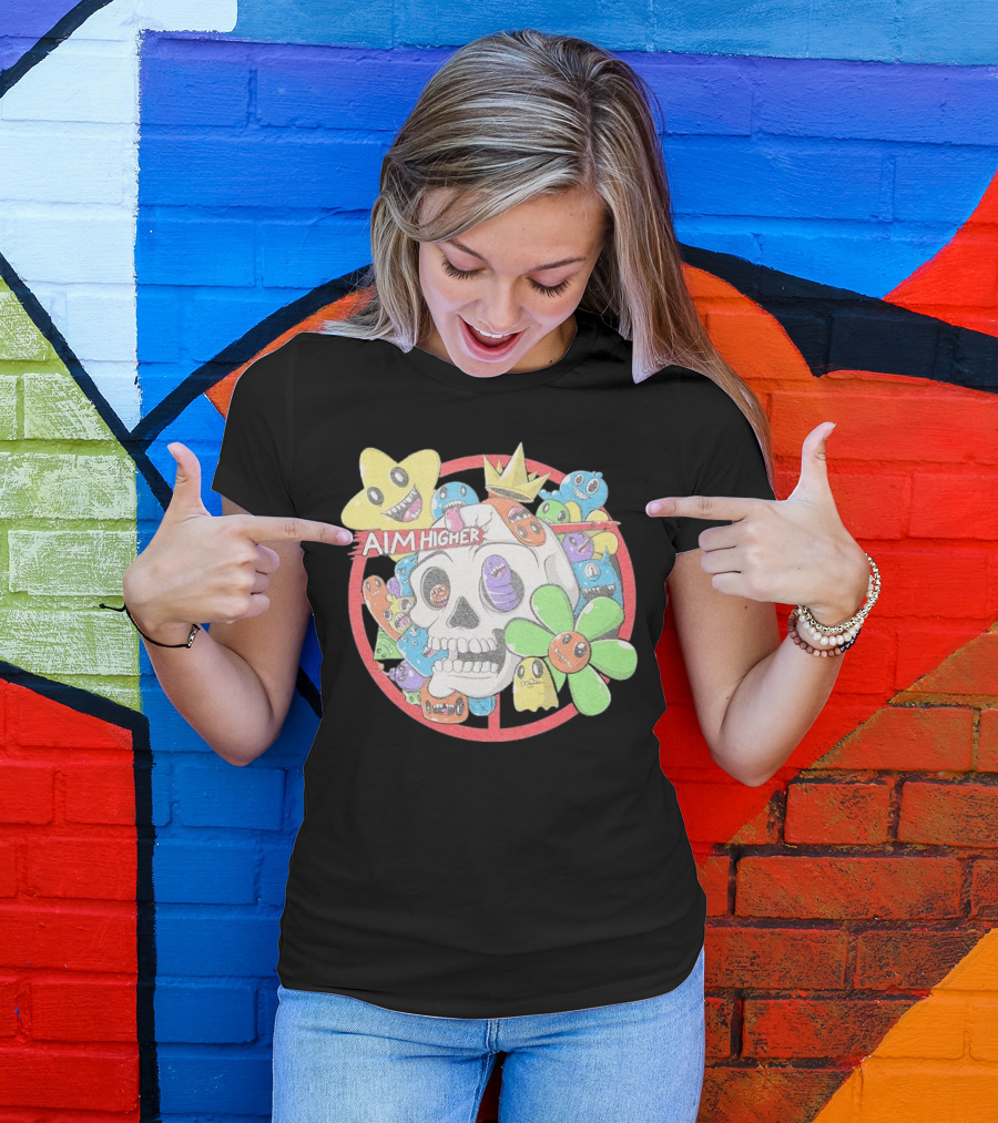Friends N Monsters Aim Higher Cotton Candy Skull Star Flower T-Shirt
