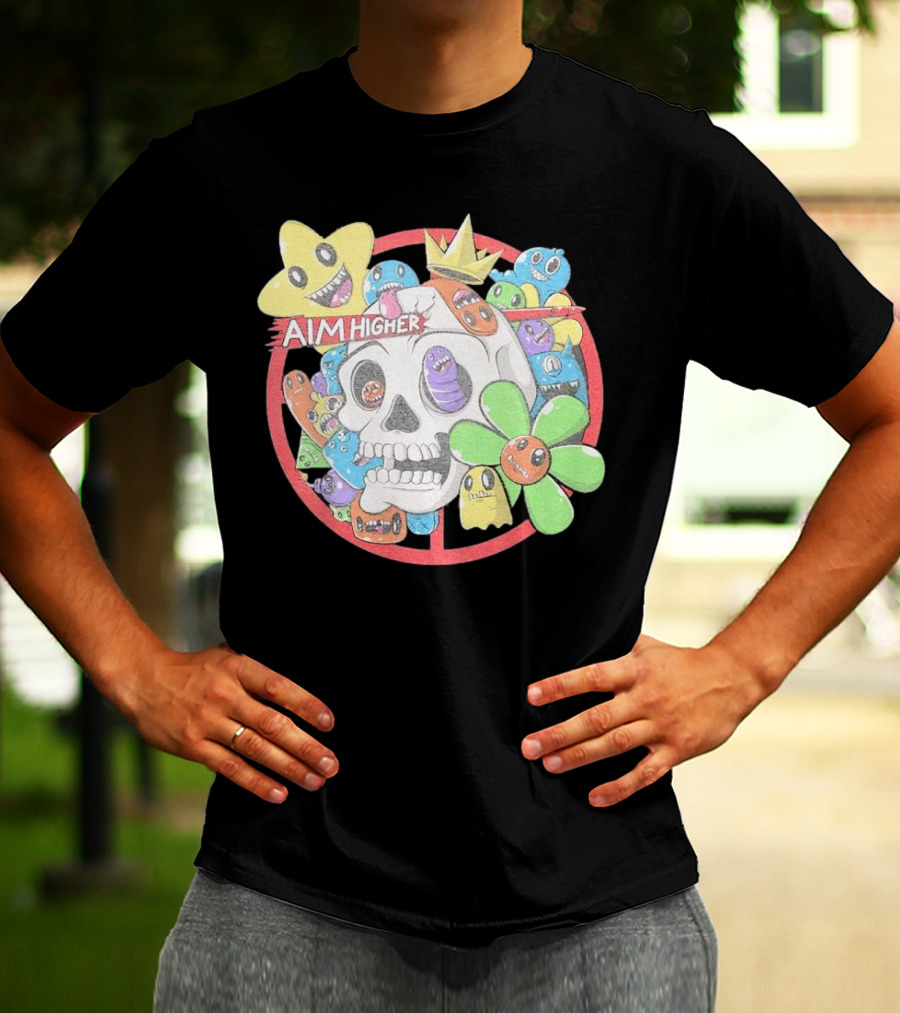 Friends N Monsters Aim Higher Cotton Candy Skull Star Flower T-Shirt