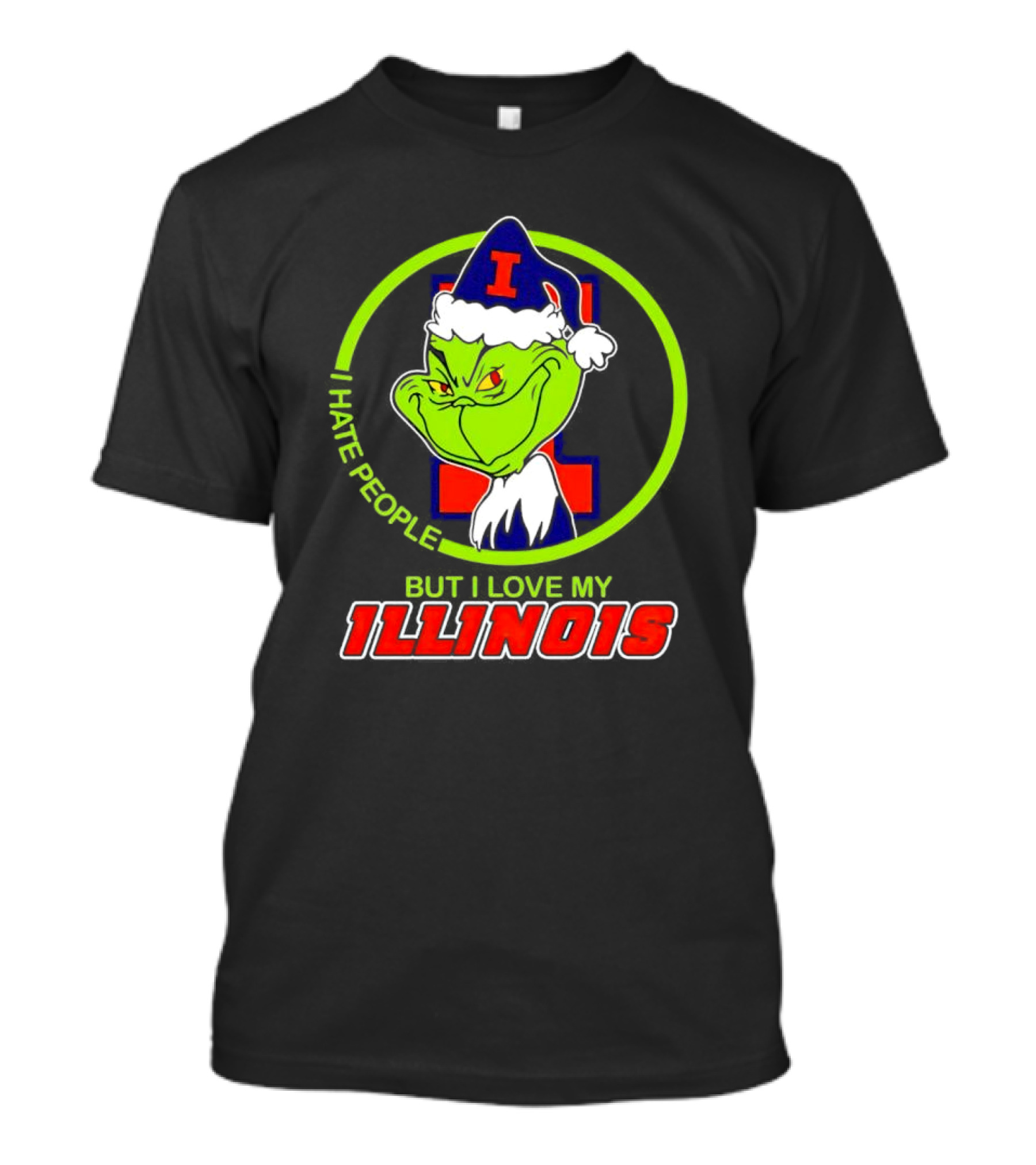 Grinch I Hate People But I Love My Illinois Holiday Spirit T-Shirt