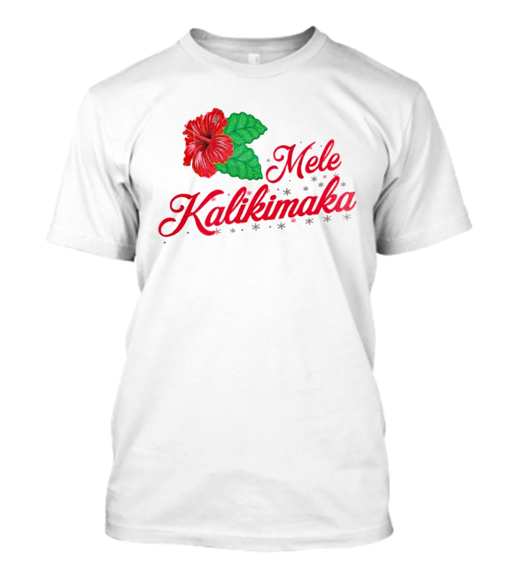 Mele Kalikimaka Red Hibiscus Flower With Green Leaves T-Shirt
