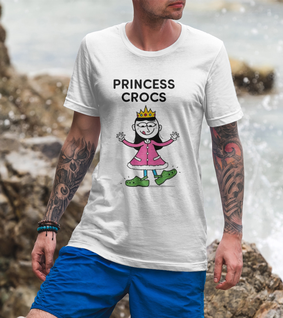 Princess Crocs Crowned Girl In Pink Dress With Green Shoes T-Shirt