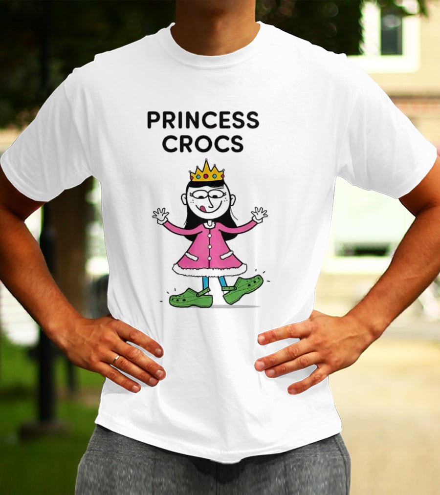 Princess Crocs Crowned Girl In Pink Dress With Green Shoes T-Shirt