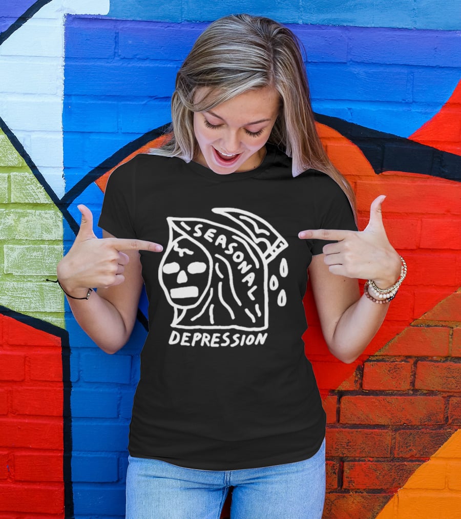 Seasonal Depression Grim Reaper Parody With Scythe And Raindrops T-Shirt