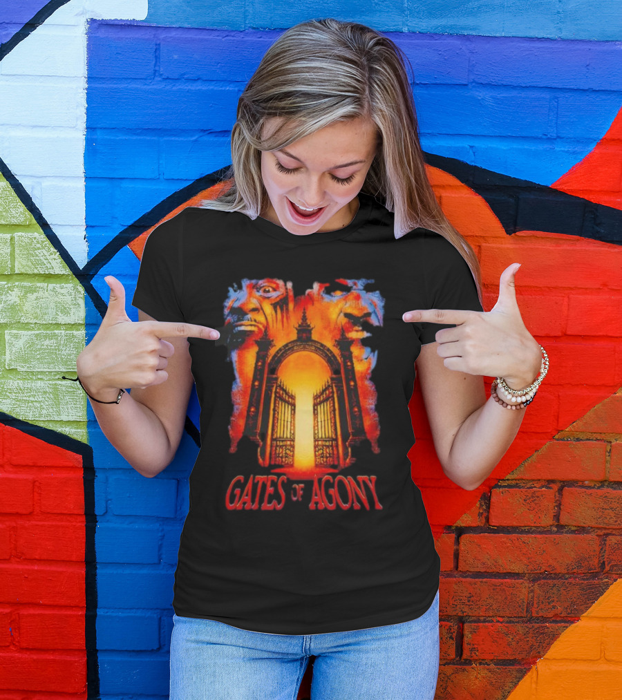 Gates Of Agony Open The Gates With Horror Faces And Fiery Entrance T-Shirt