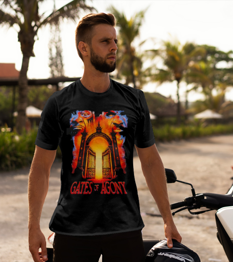 Gates Of Agony Open The Gates With Horror Faces And Fiery Entrance T-Shirt