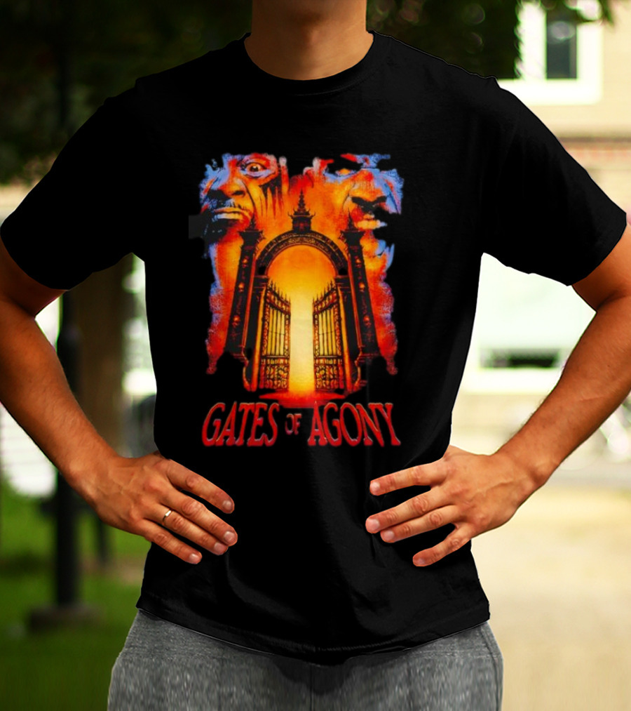 Gates Of Agony Open The Gates With Horror Faces And Fiery Entrance T-Shirt