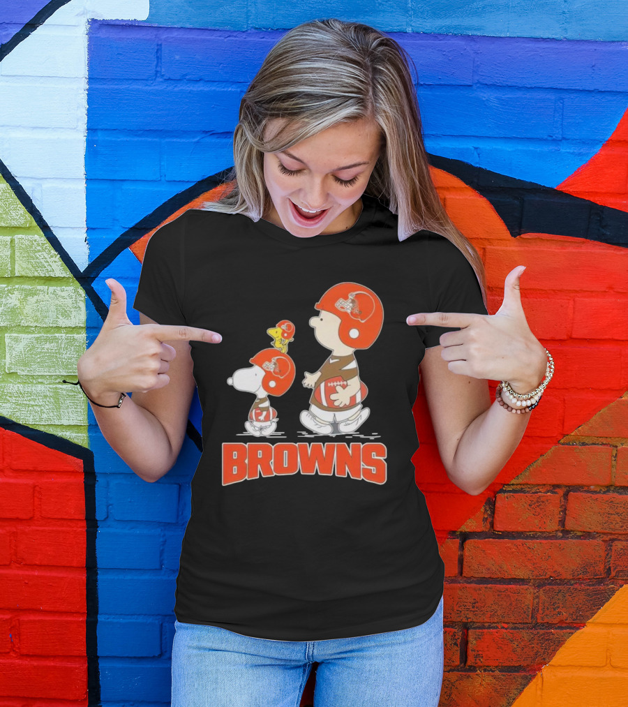 Snoopy Charlie Brown Woodstock Football Browns T-Shirt