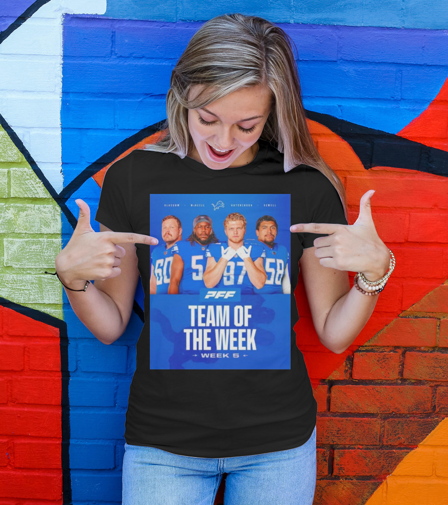 PFF Detroit Lions Glasgow McNeill Hutchinson Sewell Team Of The Week Week 5 T-Shirt