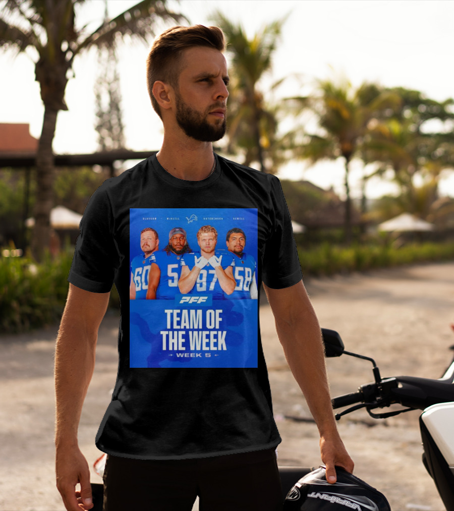 PFF Detroit Lions Glasgow McNeill Hutchinson Sewell Team Of The Week Week 5 T-Shirt
