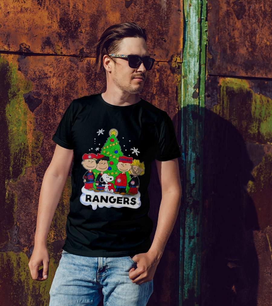 Peanuts Snoopy Christmas Tree Texas Rangers Winter Holiday T-Shirt