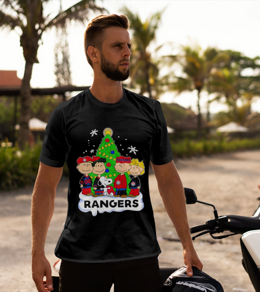 Peanuts Snoopy Christmas Tree Texas Rangers Winter Holiday T-Shirt