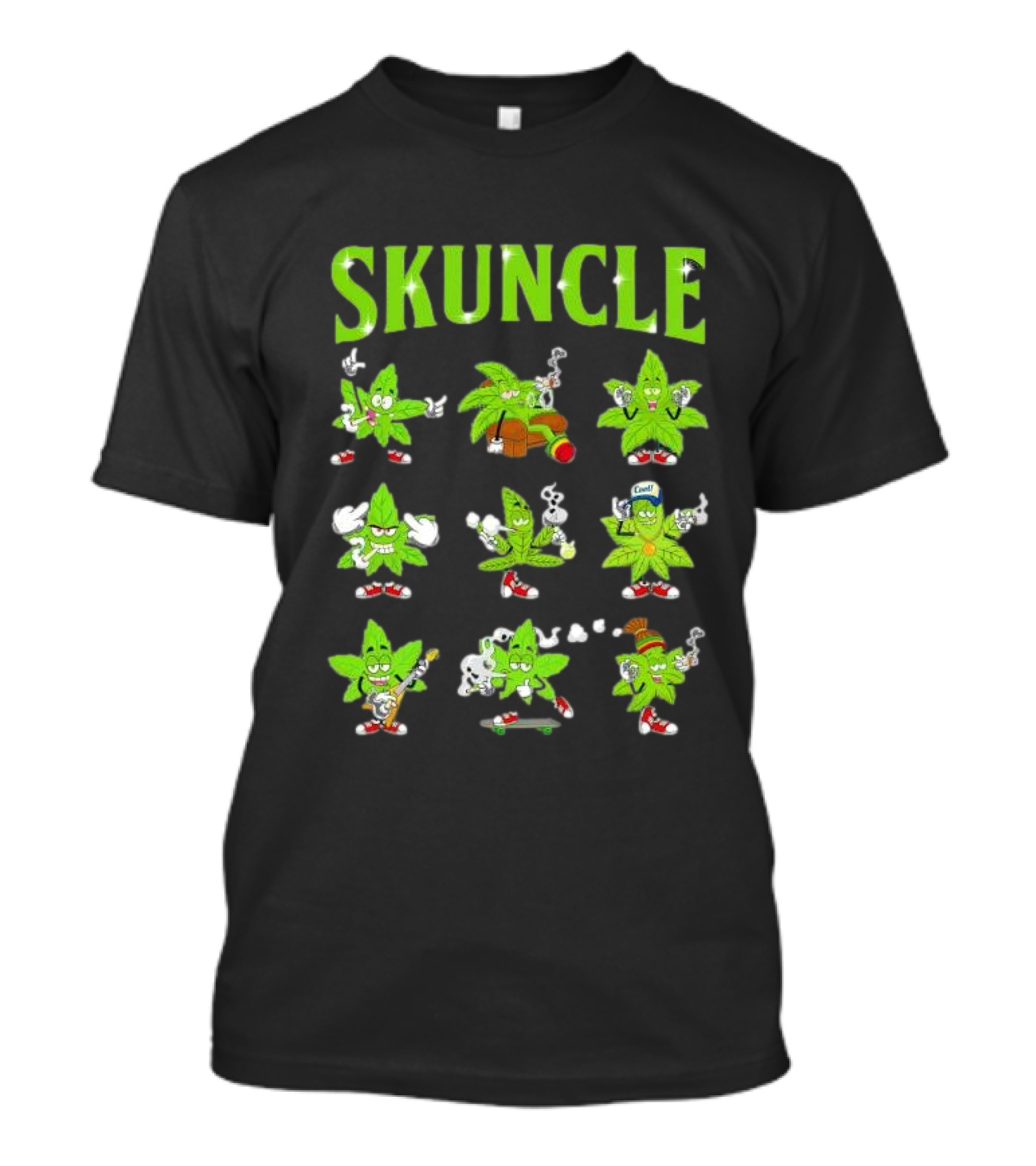 SKUNCLE Smells Like Weed Funny Cartoon Characters Smoking T-Shirt